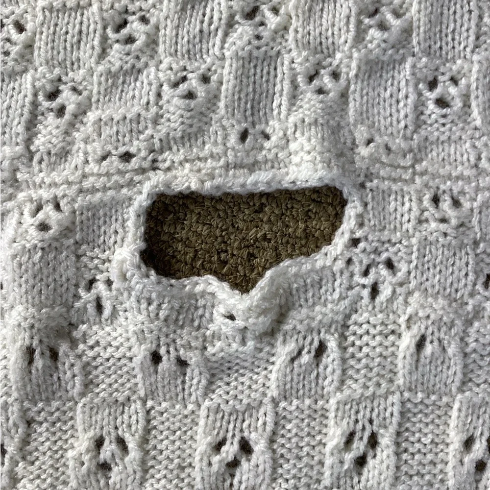 Carseat Baby Blanket Hand Crafted White Knitted Unisex